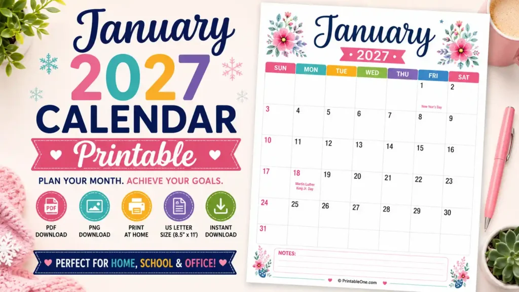 Free January 2027 Calendar Printable in PDF and PNG for US Letter 8.5 × 11 inch paper