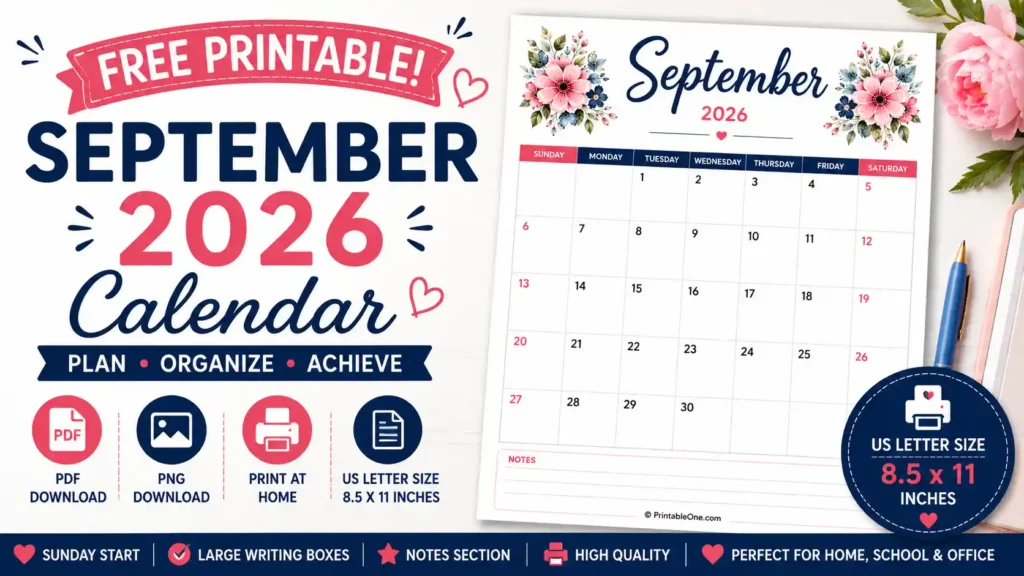 September 2026 Calendar Printable